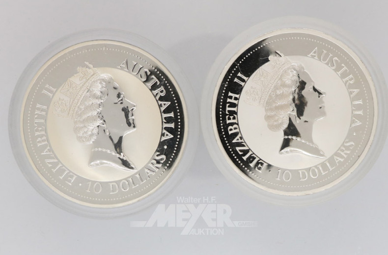 2 Münzen 10 Dollar, a´348 g, 999er