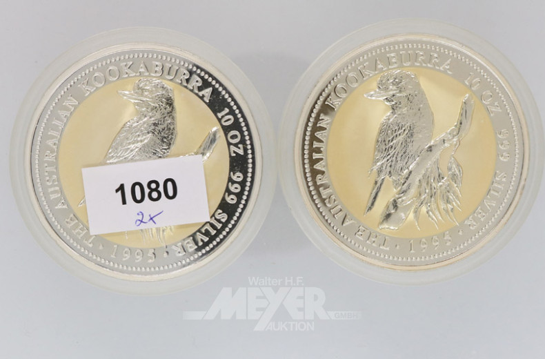 2 Münzen 10 Dollar, a´348 g, 999er
