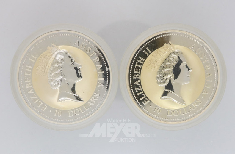2 Münzen 10 Dollar, a´348 g, 999er