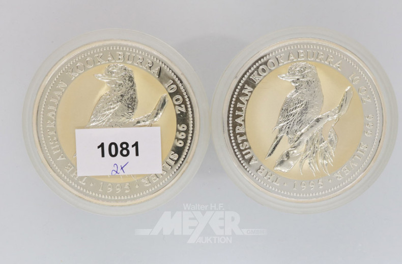 2 Münzen 10 Dollar, a´348 g, 999er