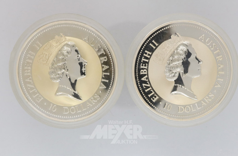 2 Münzen 10 Dollar, a´348 g, 999er