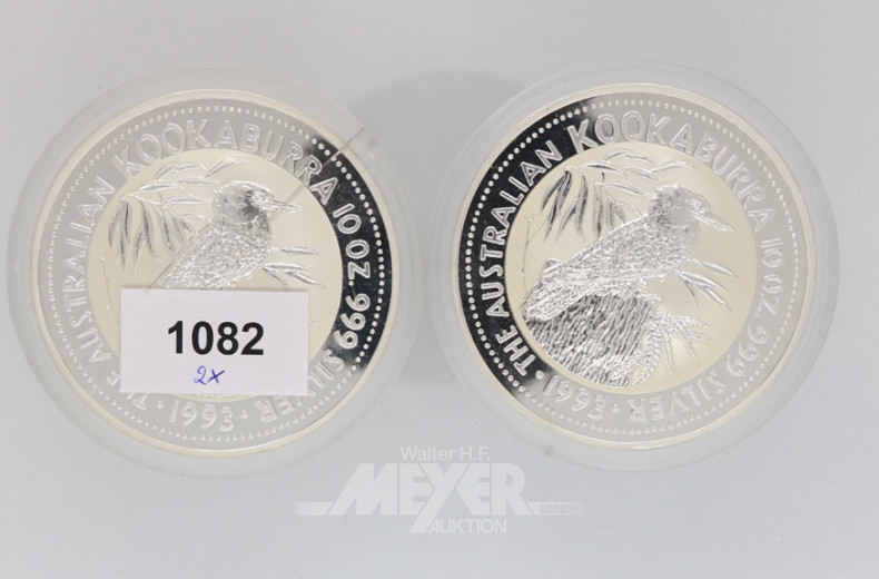 2 Münzen 10 Dollar, a´348 g, 999er