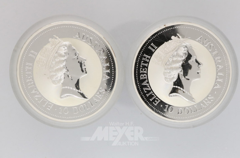 2 Münzen 10 Dollar, a´348 g, 999er