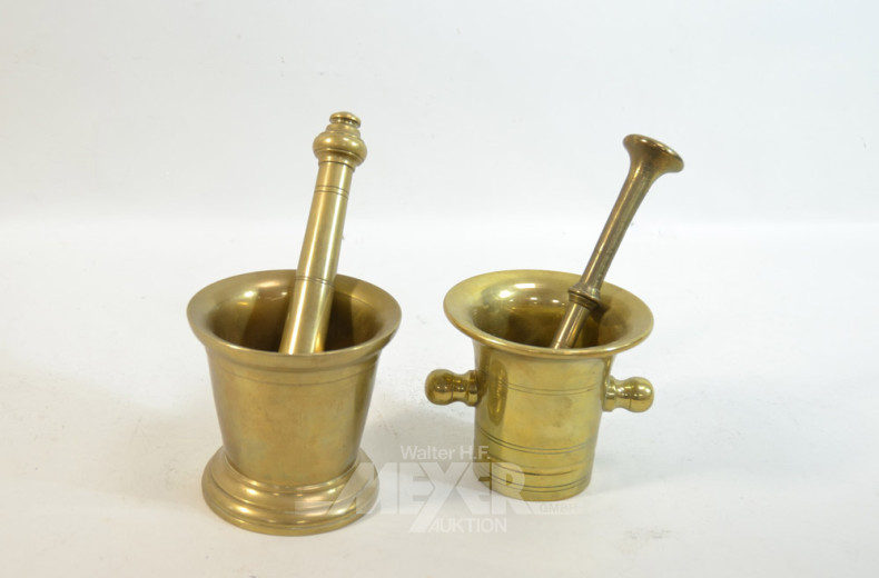 2 Mörser, Messing, mit Stößel