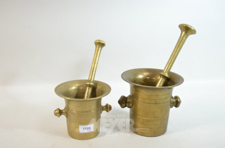 2 Mörser, Messing, mit Stößel