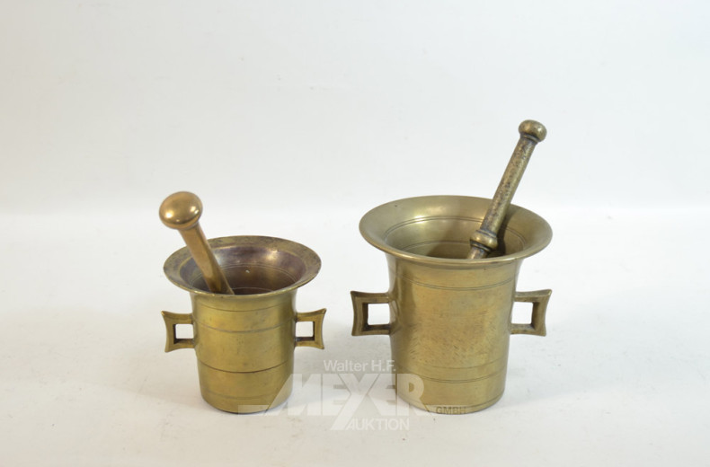 2 Mörser, Messing, mit Stößel