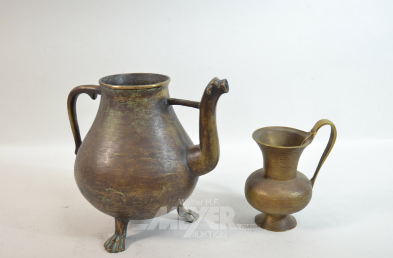 Kanne und 1 Krug, tlw. Messing