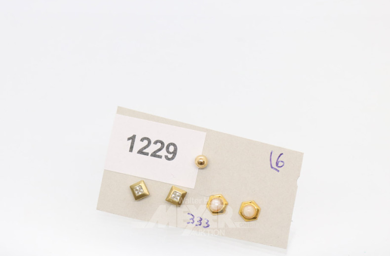 2 Paar Ohrstecker, 333er GG,