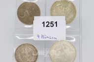4 Münzen: 2 x 10,-- D;, 1 x 5 DM,