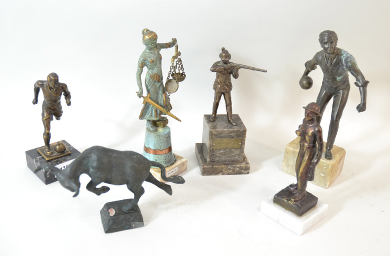 6 versch. Bronze- u. Metall- Figuren: