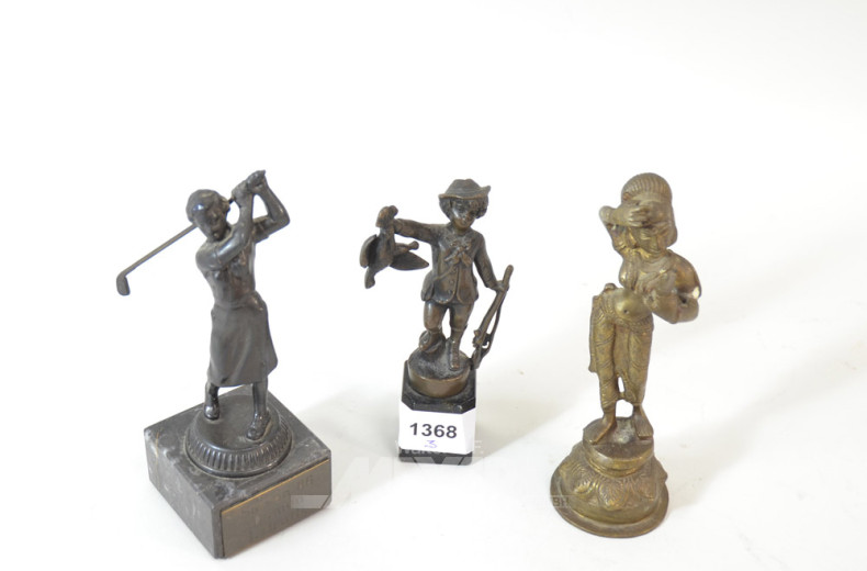 3 kl. Bronze- u. Metall-Figuren: