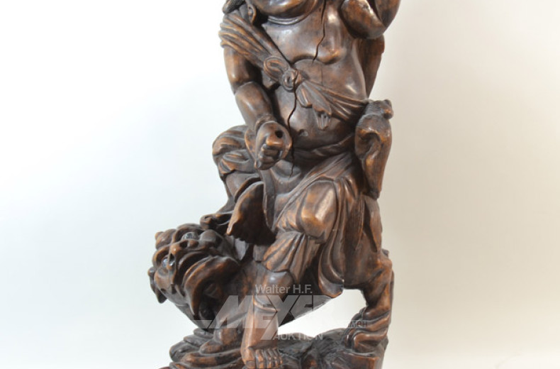 große asiat. Holzschnitz- Figur