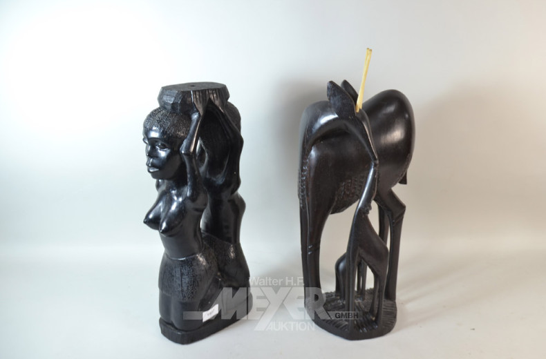 2 versch. afrik. Holzschnitz- Figuren,