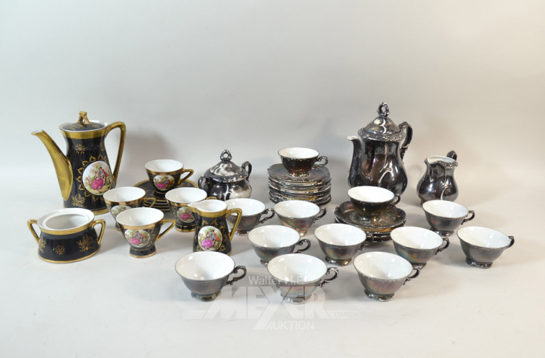 Porz.- Mocca- Service-Teile u. 1 Vase,