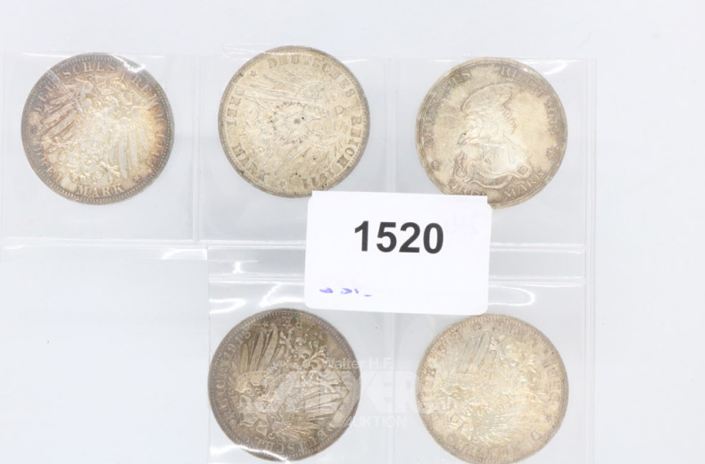 5 Münzen, 3 Mark Deutsches Reich