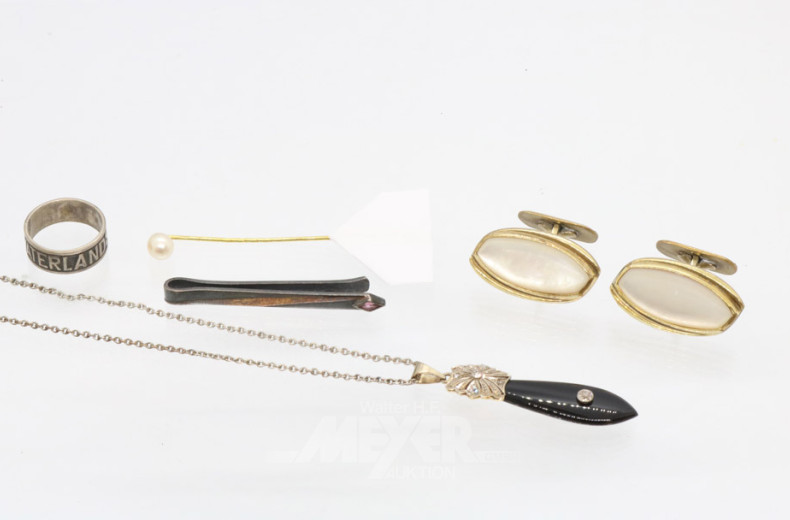 Krawattennadel, 333er GG, mit Perle