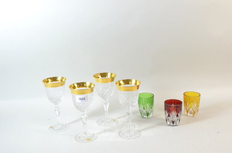 7 Kristallgläser u.a. mit Goldranddekor