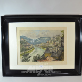 Farbradierung ''Salzburg, Panorama''