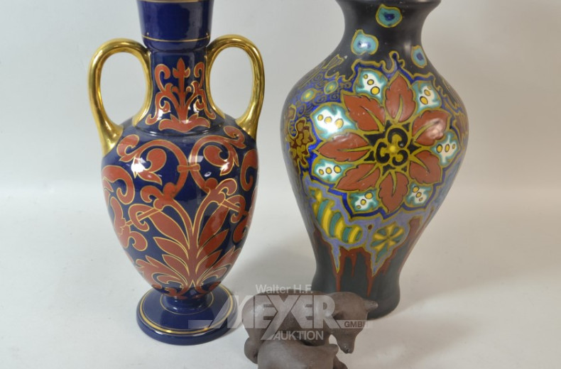 2 Vasen  ''Blumendekor'' 31 - 33 cm