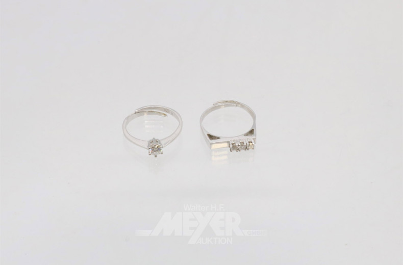 2 Damenringe, Silber, mit weißem Stein,