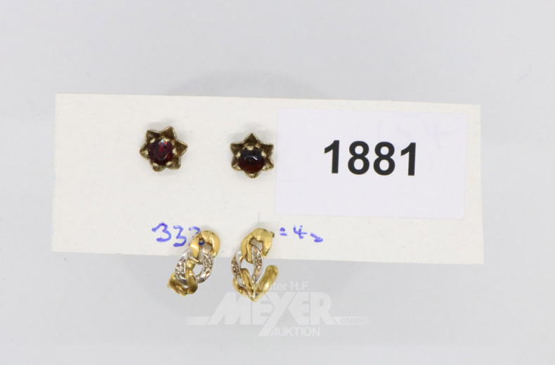 2 Paar Ohrringe, 333er GG, ca. 4 g.