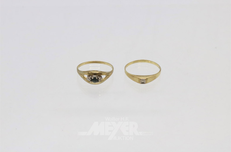 2 Damenringe, 333er GG, ca. 3 g.,