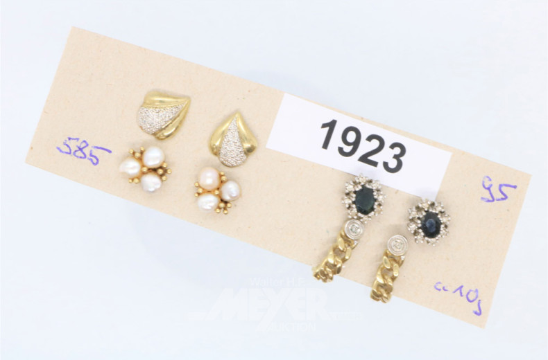 4 Paar Ohrstecker, 585er GG, ca. 10 g.,