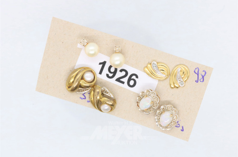 4 Paar Ohrstecker, 333er GG, ca. 6 g.,