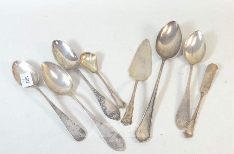 8 versch. Silber-Besteckteile: