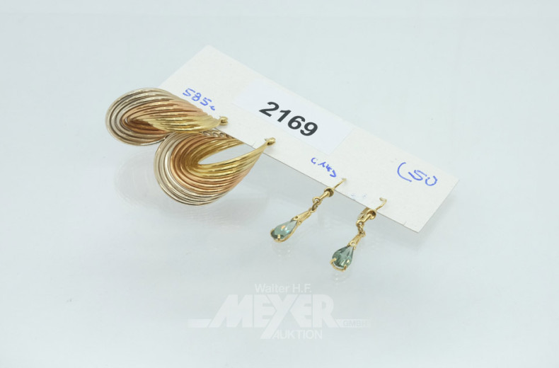 2 Paar Ohrringe, 585er GG, ca. 14 g.