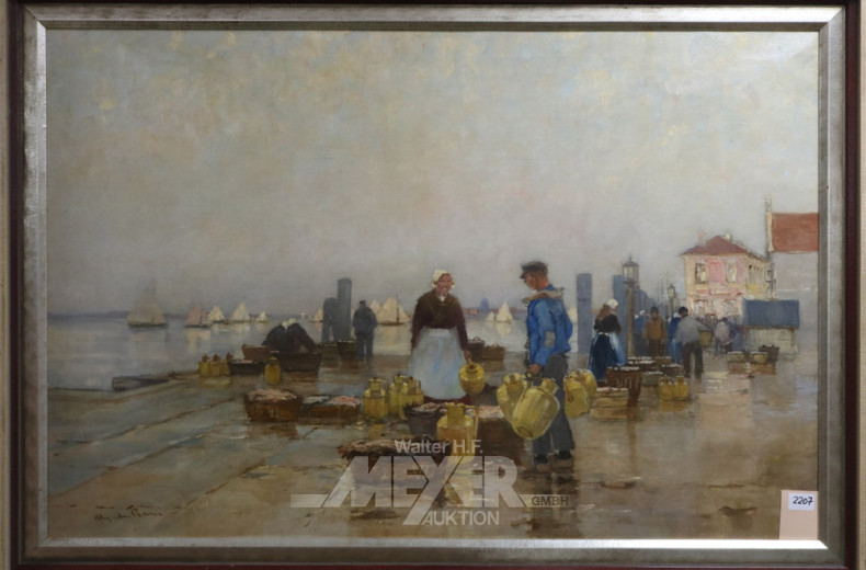 Gemälde ''Holl. Fischmarkt am Hafen''