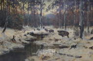 Gemälde ''Wildschwein im Winterwald''