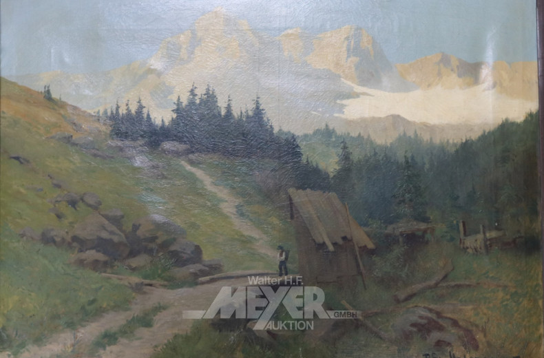 Gemälde ''Berglandschaft mit Wanderer''