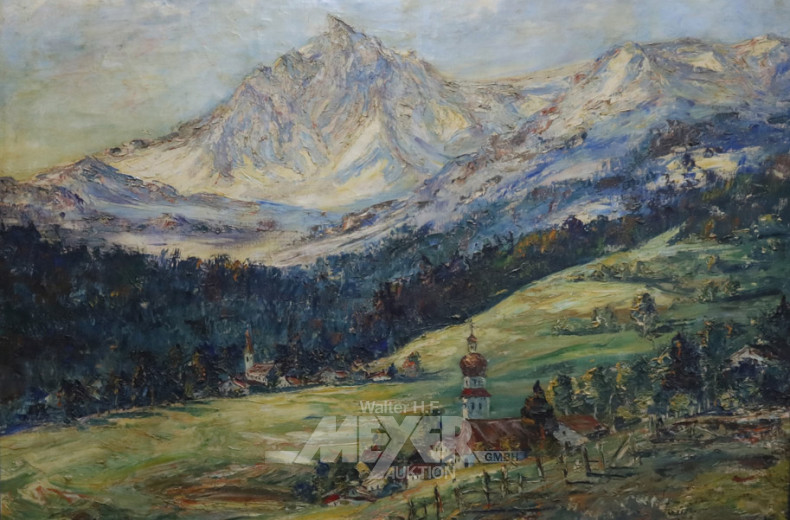 Gemälde ''Alpenlandschaft mit Kirche''