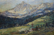 Gemälde ''Alpenlandschaft mit Kirche''