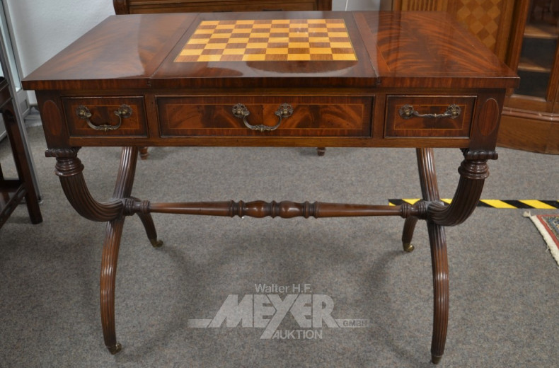 Spieltisch, Mahagoni mit Schach- und