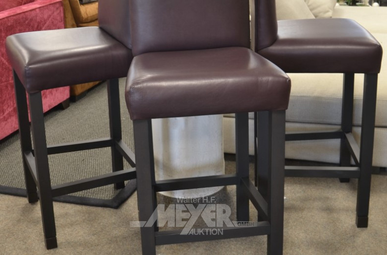 3 Barhocker/Hochstühle, Bezug Leder,