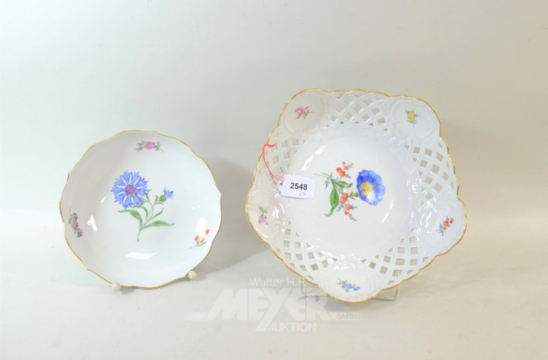 2 Porz.- Schalen Meissen, Blumendekor: