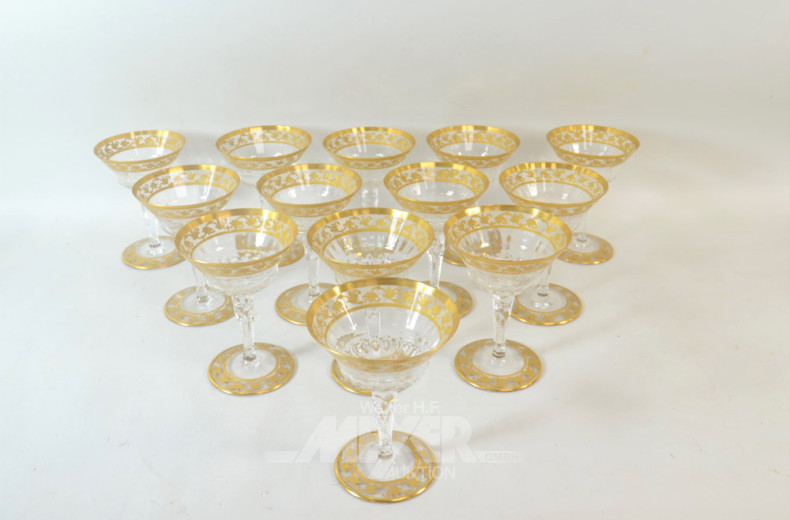 19 Kristallgläser mit Goldranddekor