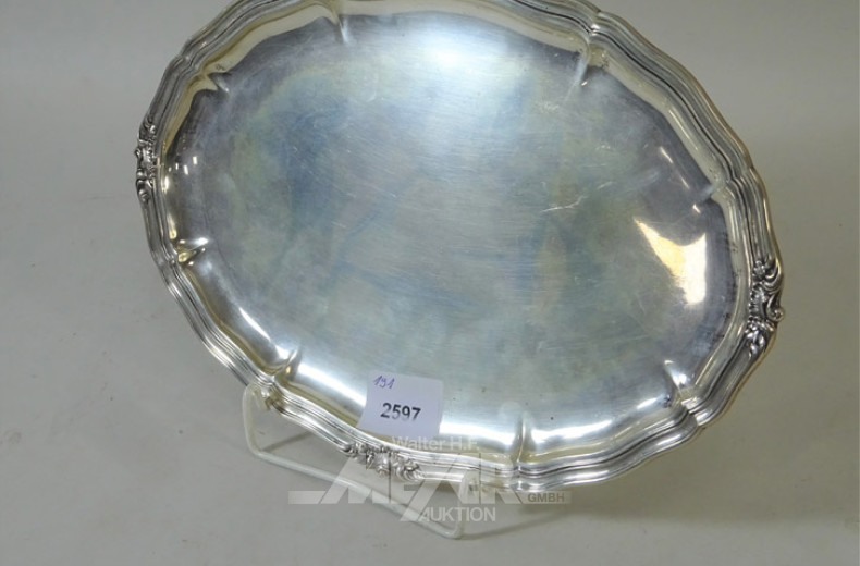 ovales Gläsertablett, Silber