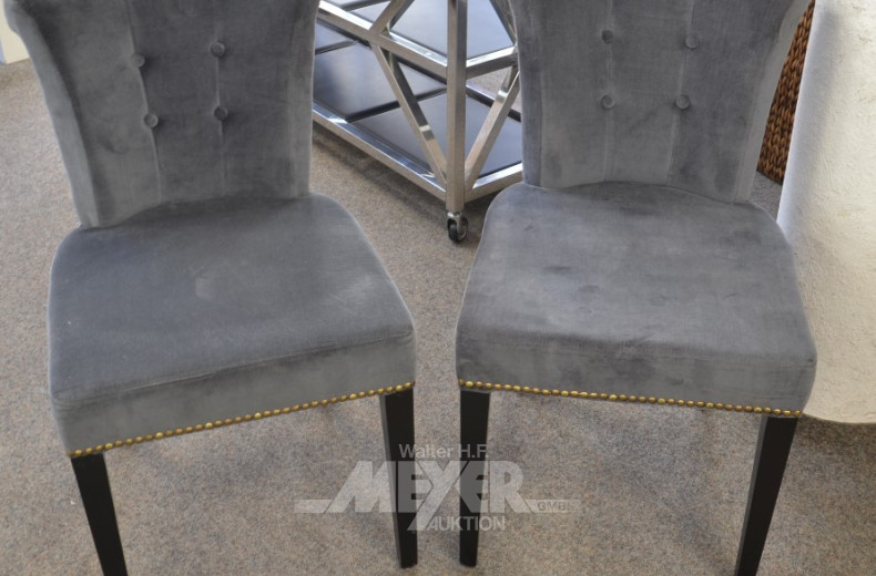 Paar Polsterstühle, Velours blau/grau