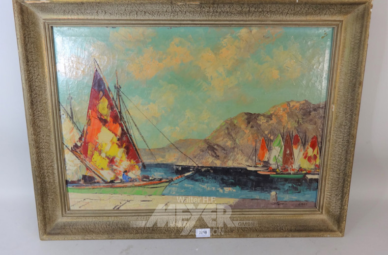Ölbild ''Segelboote vor Gebirge''