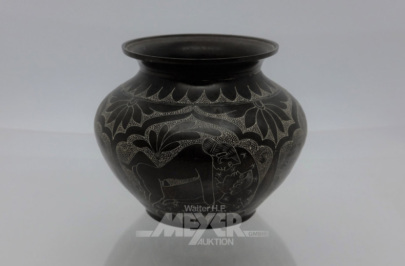 oriental. Vase, Metall, mit erotischen