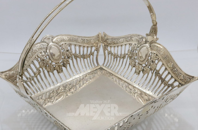 quadratische Henkel-Schale, 900er Silber