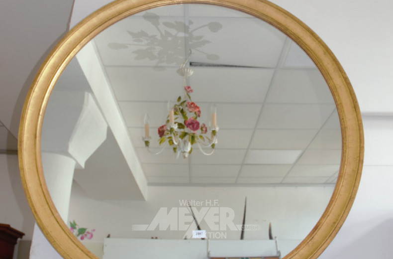 großer rd. Spiegel, goldfarbener Rahmen,