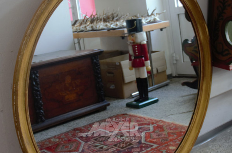 gr. runder Spiegel, goldfarbener Rahmen,