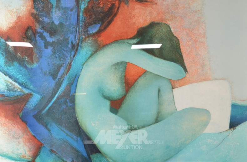 Lithographie, ''sitzender weibl. Akt''