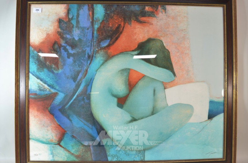 Lithographie, ''sitzender weibl. Akt''