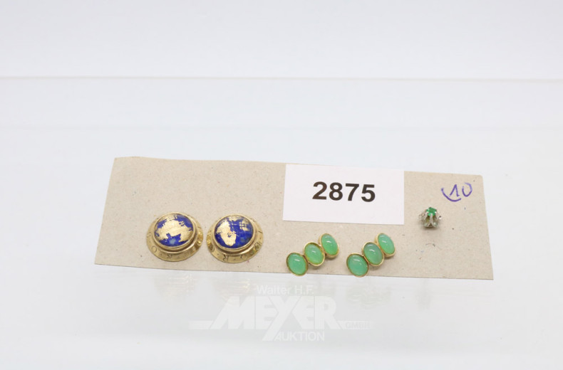 2 Paar Ohrringe, 375er GG, 1 Ohrstecker