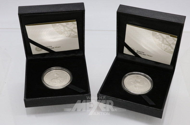 2 Feinsilber Krügerrand Münzen, je 1 Unze